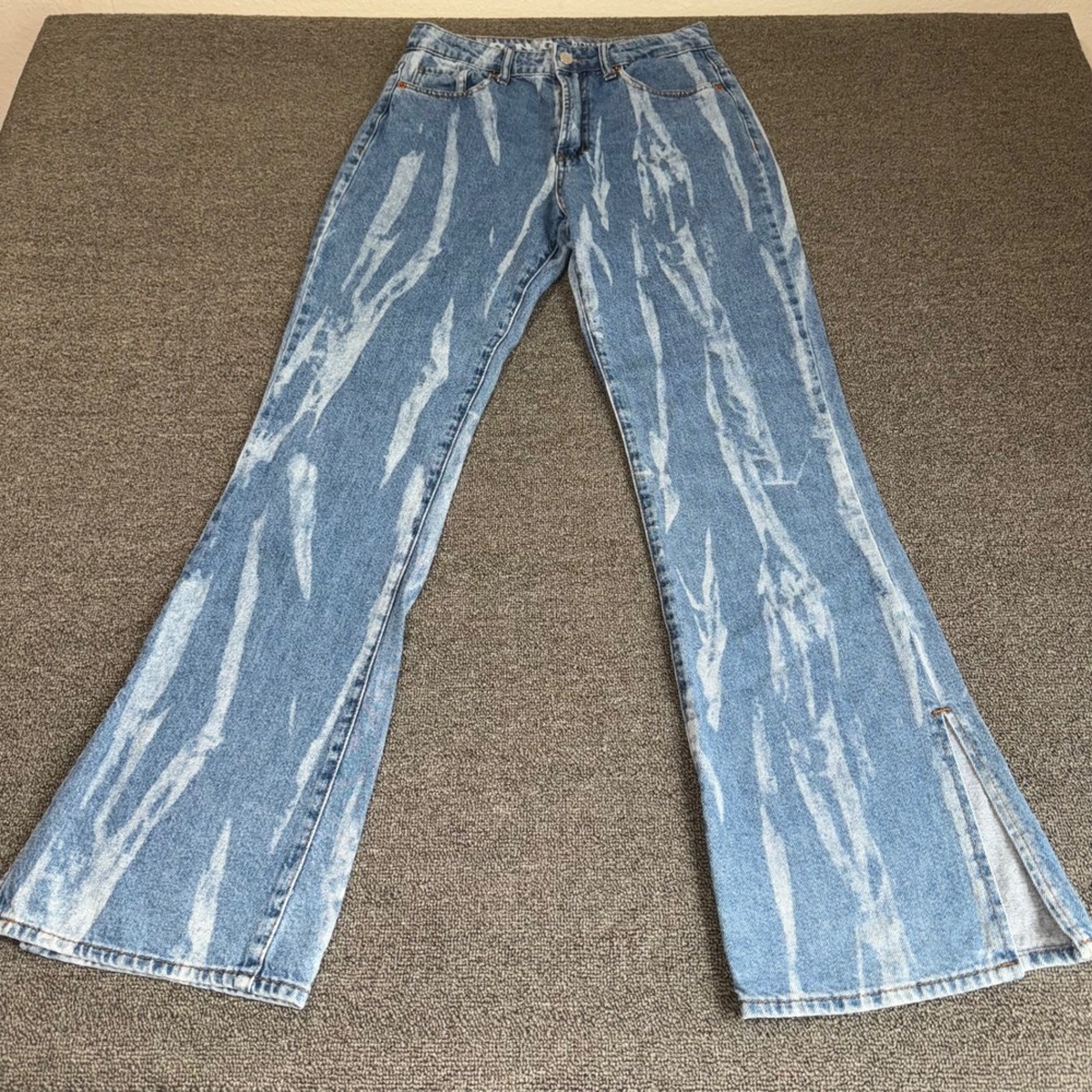 SONG Jeans Womens 5/27 Blue Acid Wash Bootcut High Rise Side Slit Denim Pants